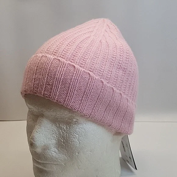NWT C by Bloomingdale's Cashmere Ribbed Beanie Powder Pink One Size - Picture 2 of 12